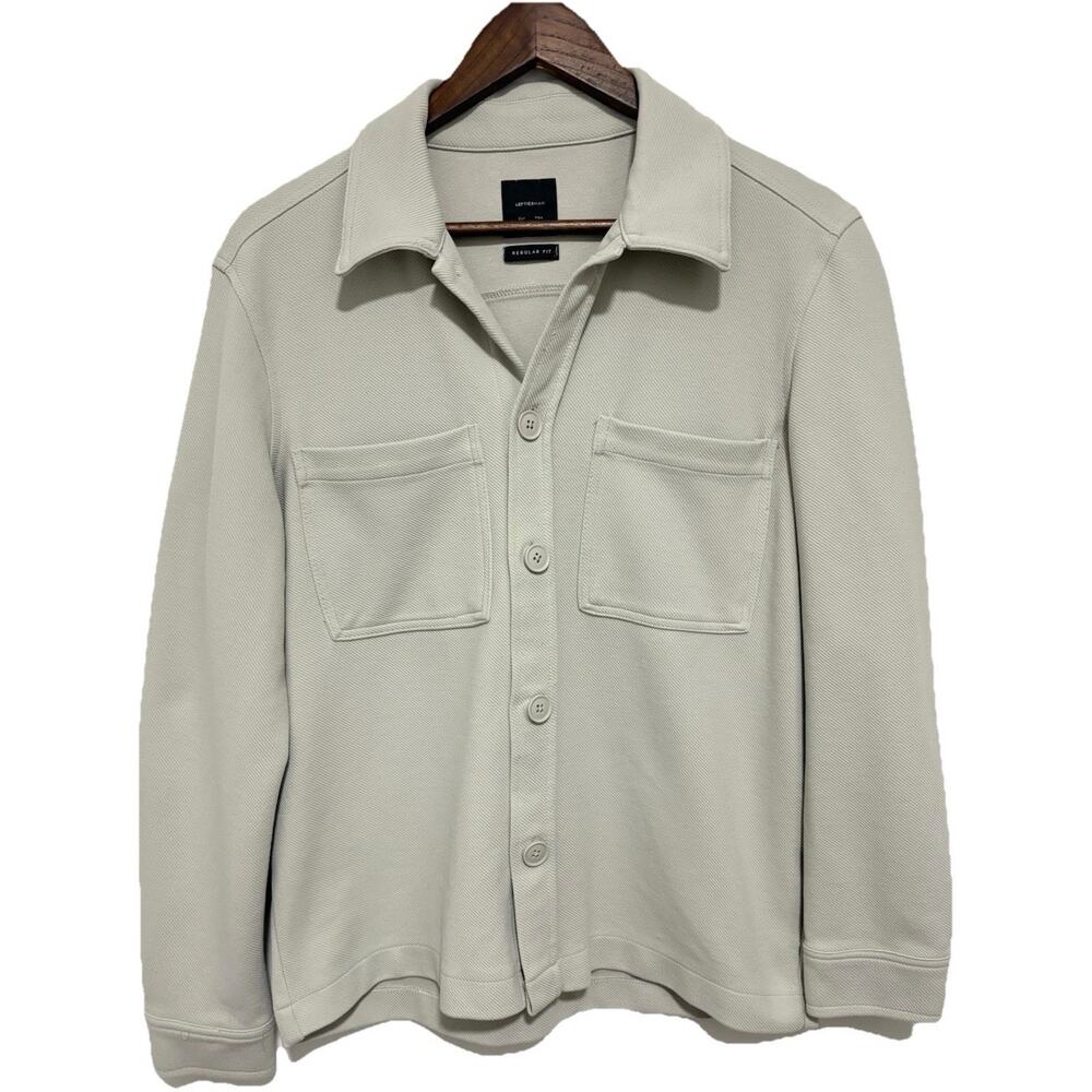 Leftiesman Mens Small Beige Knit Shirt Jacket Shacket Button Front Pockets